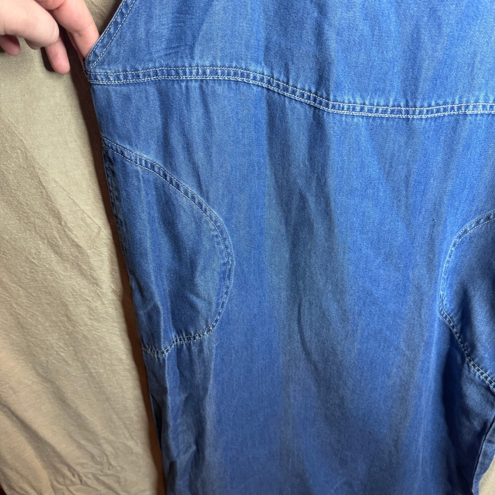 Vintage Blue Denim Overall Jumper Maxi Dress Flag Patch Women M Teacher Core - Picture 4 of 7